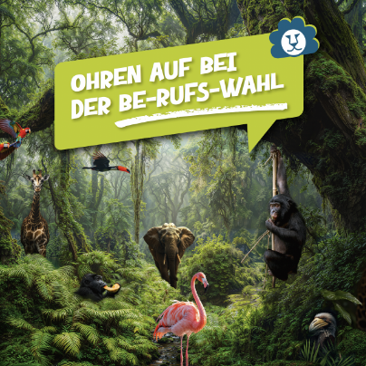 Der Messestand übersetzt Berufsorientierung in eine Dschungelwelt.